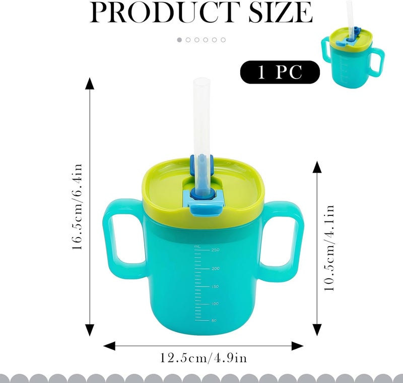 LCJAOF Senior Spill Resistant Drinking Cup - 8oz Drinking Cup with Straw and Lid Two Handles for Disabled Patients, Pregnant Women and Children (Blue) - Image 2